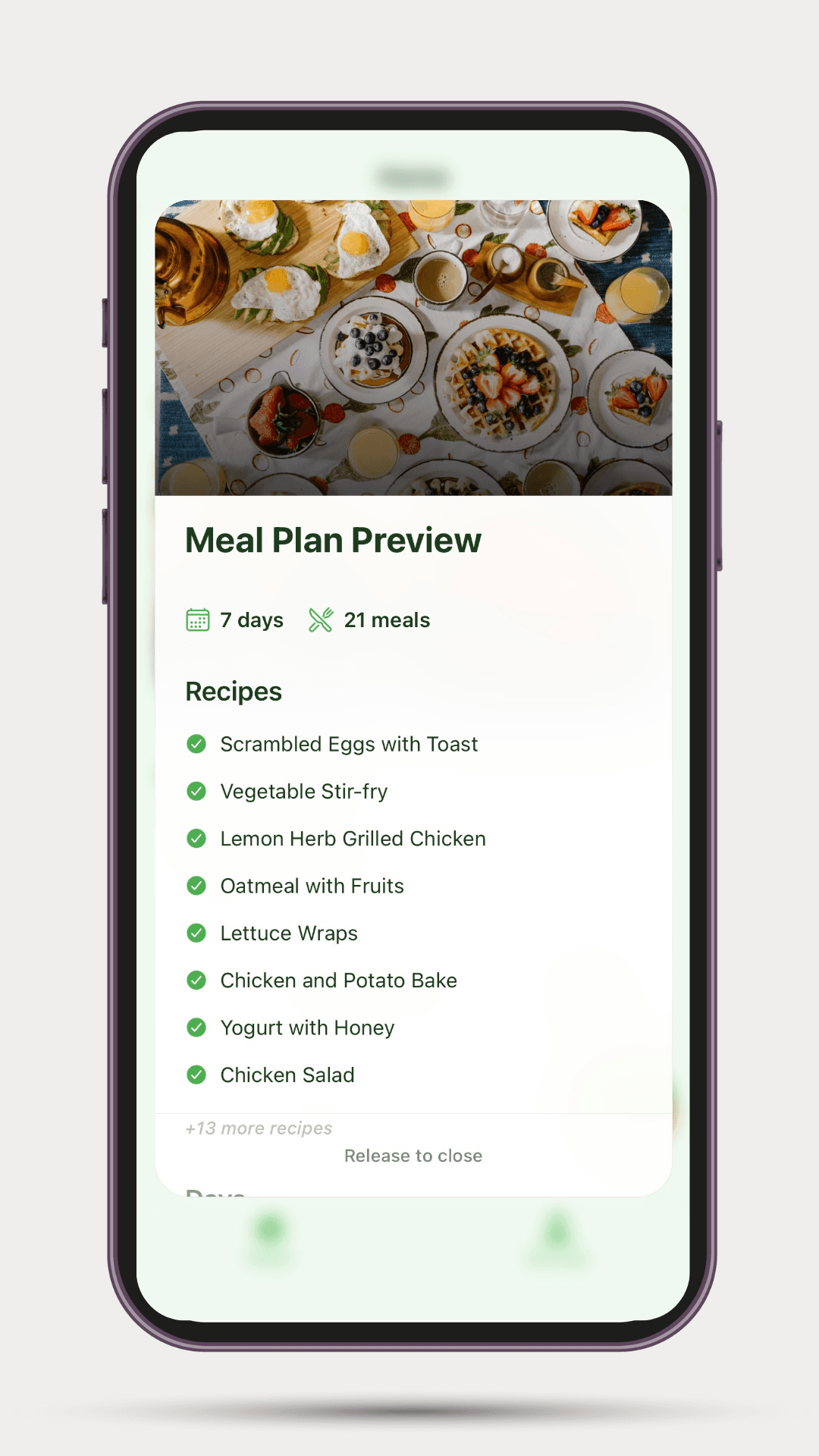 Menu Miser app showing meal plan from pantry
